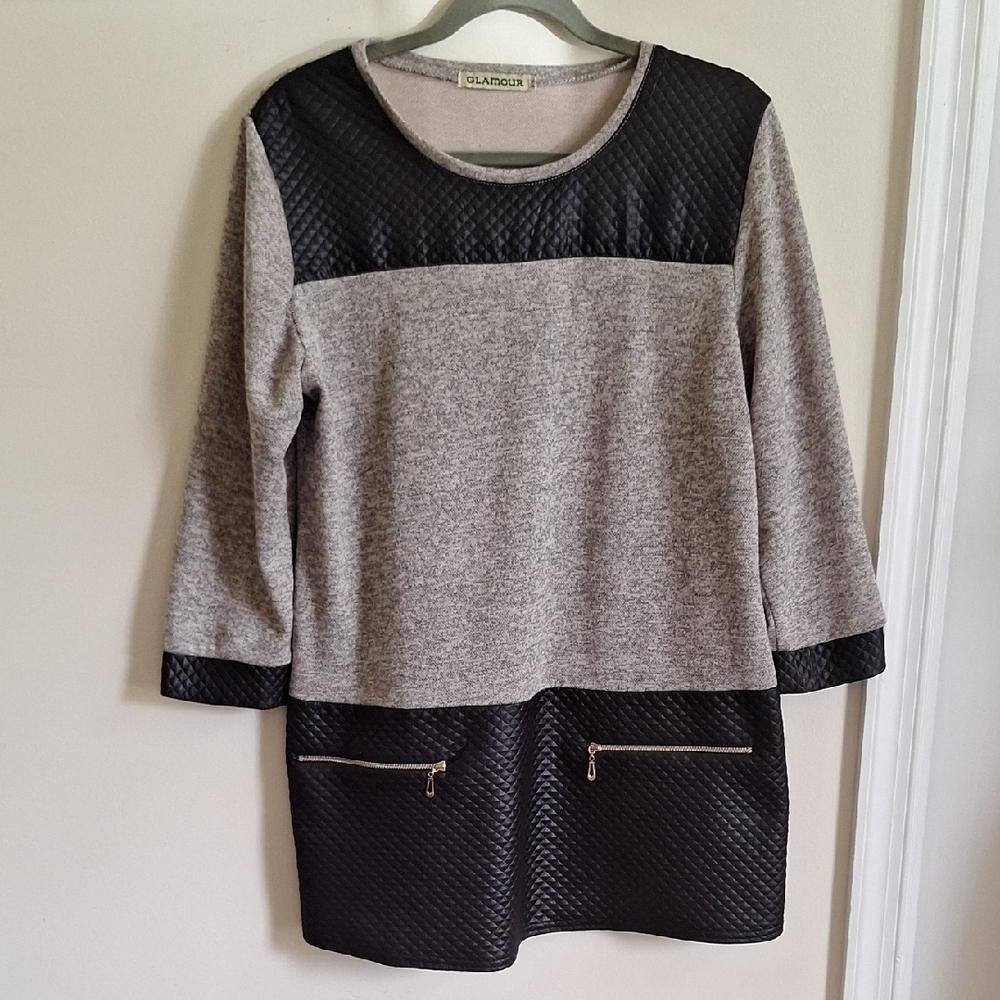 Women's Gray and Black Quilted Tunic Top Size Large - Picture 2 of 9